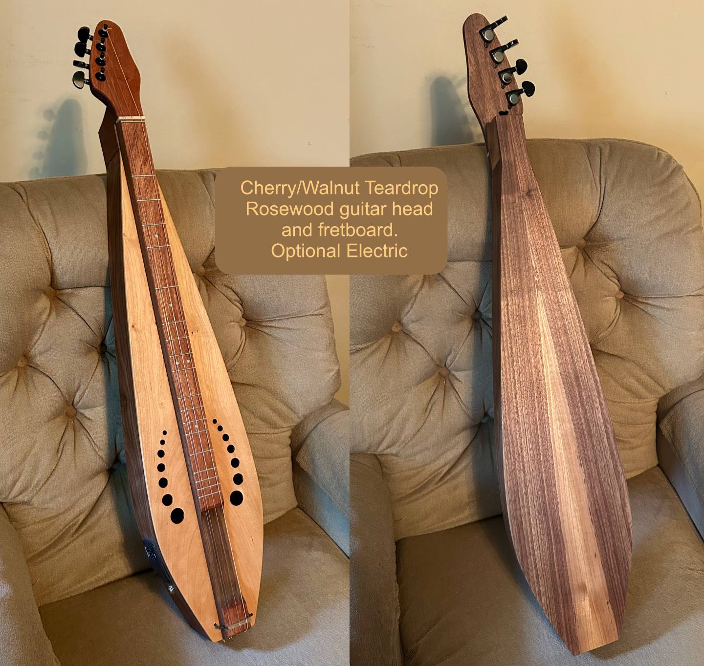 Cherry Tear-Drop Mountain Dulcimer - Optional Electric and Doubleback