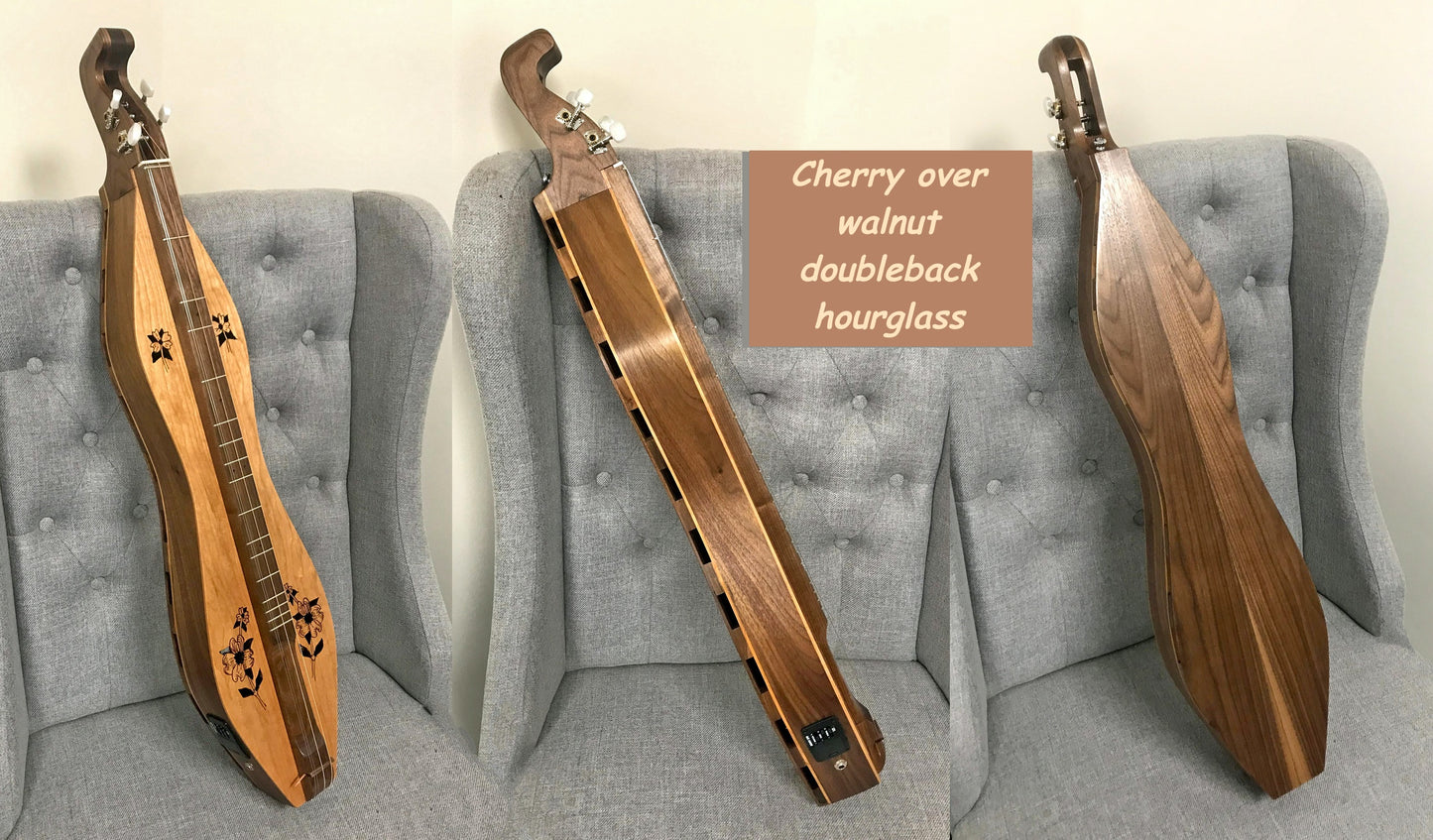 Cherry/Walnut Hourglass Mountain Dulcimer, Double-back - Optional Electric