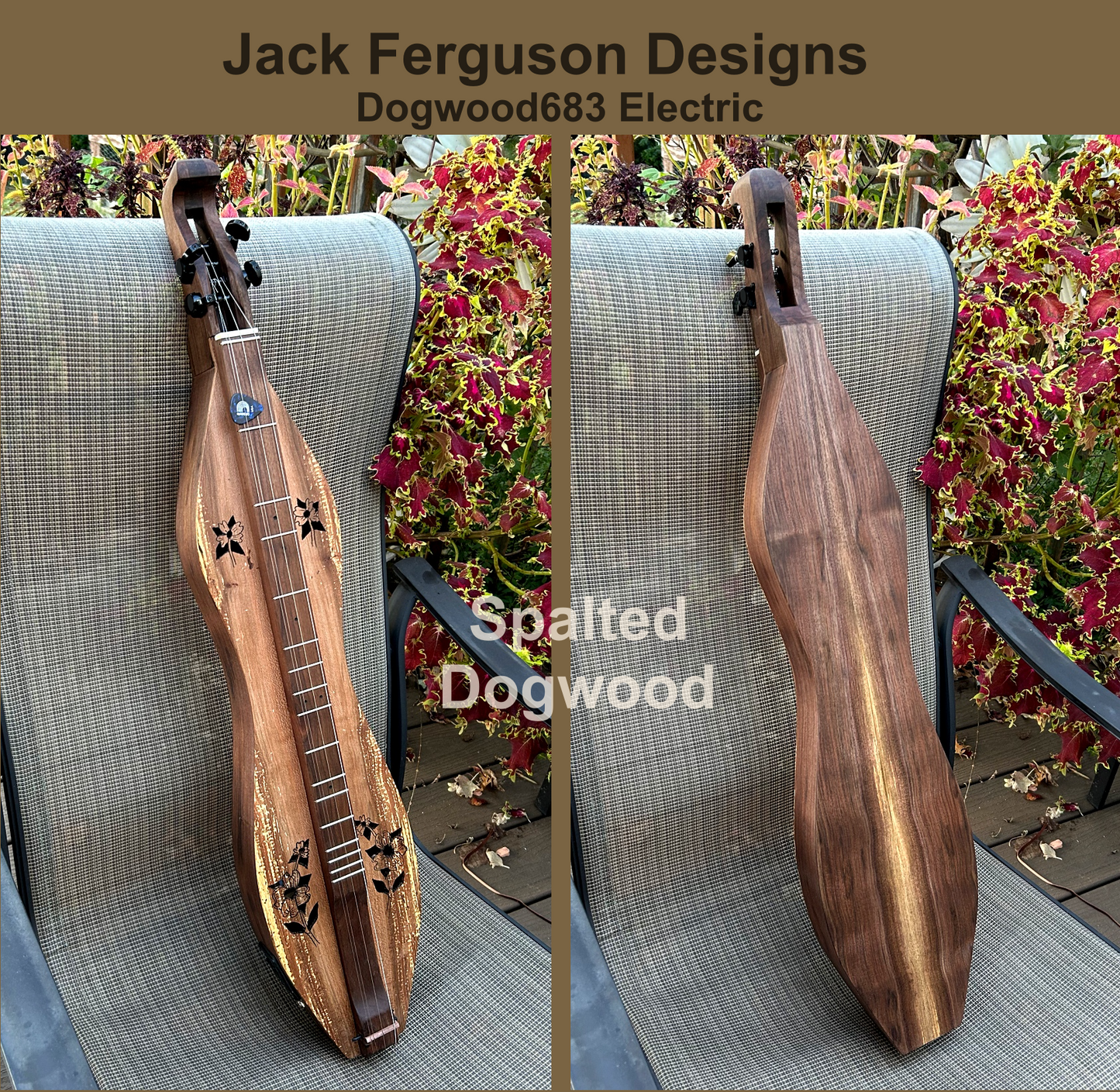 New Spalted Dogwood Hourglass Mountain Dulcimer, with case