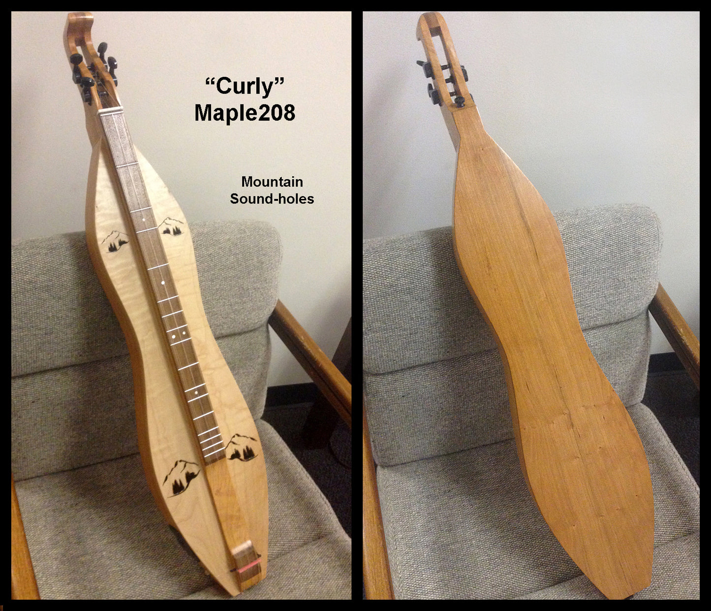 Beautiful Maple Mountain Dulcimer, Teardrop or Hourglass, optional electric, with case