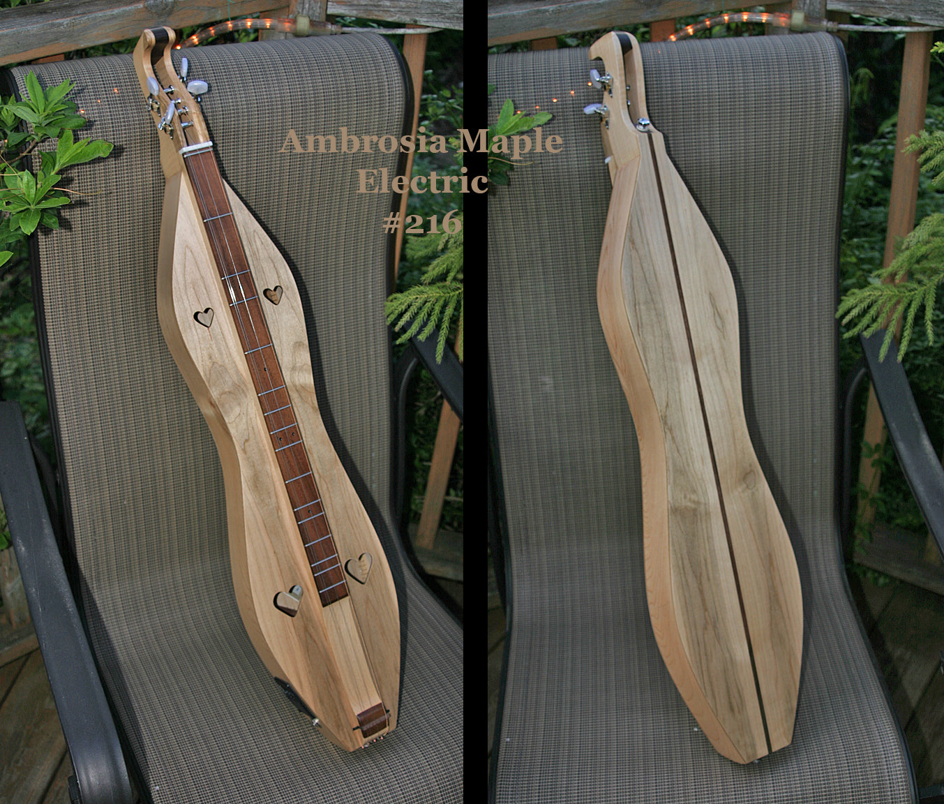 Beautiful Maple Mountain Dulcimer, Teardrop or Hourglass, optional electric, with case