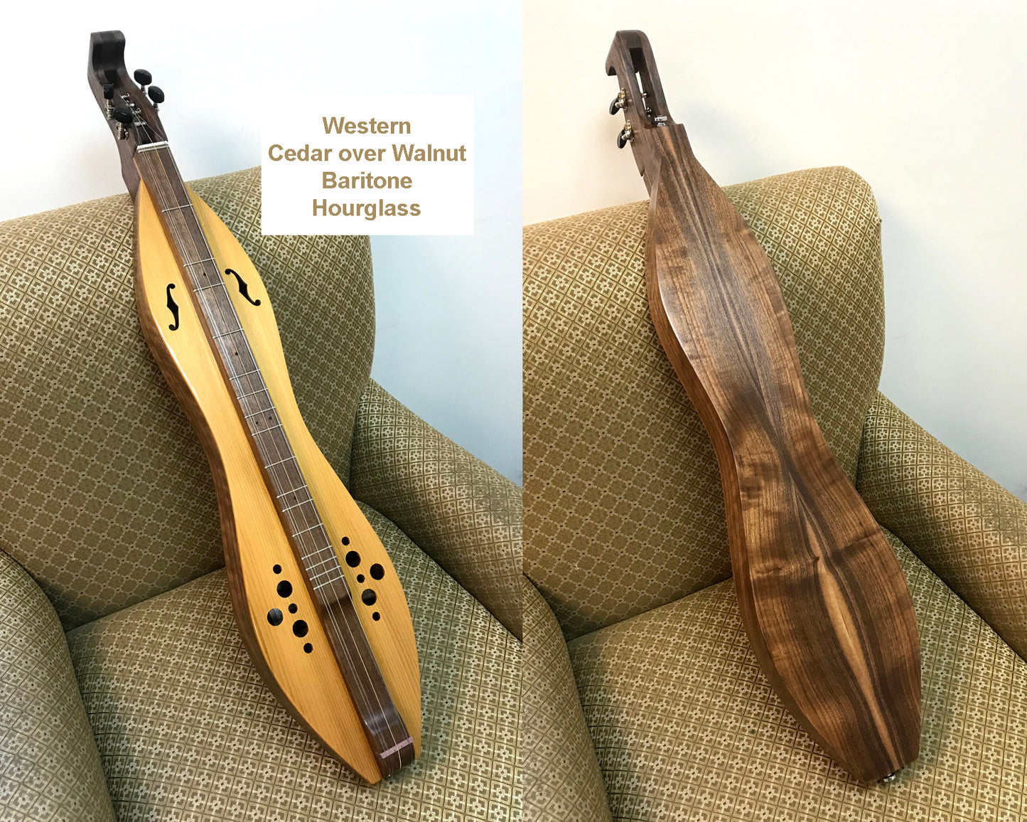 Cherry/Walnut Hourglass Mountain Dulcimer, Double-back Baritone - Optional Electric