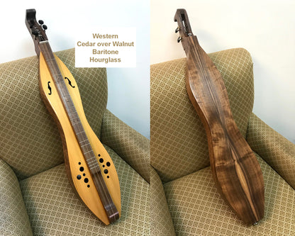 Cherry/Walnut Hourglass Mountain Dulcimer, Double-back Baritone - Optional Electric